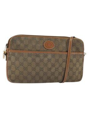 Authentic GUCCI GG Canvas Shoulder Bag Brown Gold
